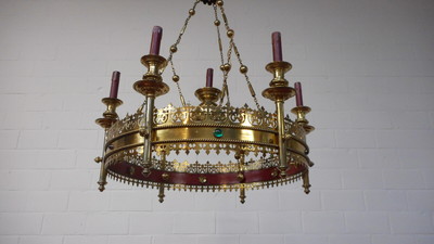 Chandelier Expected !! style Gothic - style en Brass / Bronze / Stones, Belgium  19 th century