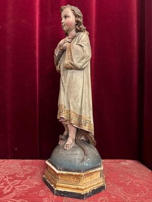 Child Jesus Sculpture style Gothic - Style en Wood / Glass Eyes, Spain 19 th century ( Anno 1885 )