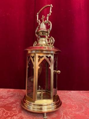 Communion Lantern style Gothic - style en Brass / Polished / New Varnished / Glass, Belgium 19 th century ( Anno 1875 )