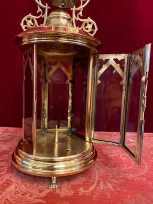 Communion Lantern style Gothic - style en Brass / Polished / New Varnished / Glass, Belgium 19 th century ( Anno 1875 )