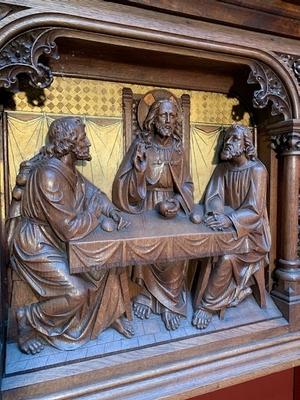 Communion Rail Imagination  “Emmaus” . style Gothic - style en hand-carved wood Oak, Dutch 19th century ( anno 1875 )