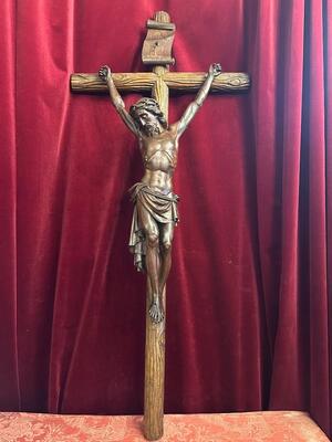 Corpus With Cross style Gothic - Style en Hand - Carved Wood Oak, Belgium  19 th century