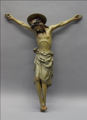 Corpus With Cross Signed : Lelan J.  Expected  ! style Gothic - style en plaster polychrome / Wooden Cross, Kortrijk Belgium 19th century