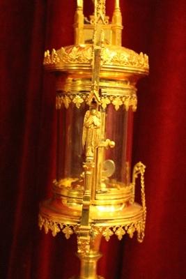 Cylinder Monstrance style Gothic - style en Brass / Bronze / Gilt, Belgium 19th century ( anno 1875 )