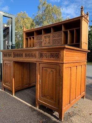 Doudle Sided Writing Desk style Gothic - style en Oak wood, Belgium 19th century ( anno 1885 )