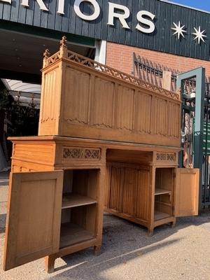 Doudle Sided Writing Desk style Gothic - style en Oak wood, Belgium 19th century ( anno 1885 )