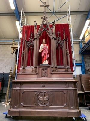 Exceptional Altar style Gothic - style en Oak wood, Belgium 19th century ( anno 1875 )