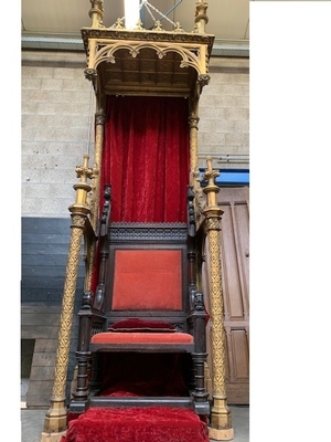 Exceptional  Bronze  Baldachin  Throne  403 Cm /  13.2 Ft style Gothic - style en Bronze  / Oak, France  ( anno 1865 )