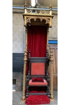 Exceptional  Bronze  Baldachin  Throne  403 Cm /  13.2 Ft style Gothic - style en Bronze  / Oak, France  ( anno 1865 )