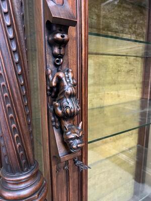 Exceptional Cabinet Expected ! Signed : V. Aimone. style Gothic - Style en Walnut wood , France 19 th century