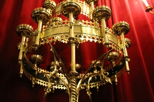 Exceptional Candelabre style Gothic - style en Brass / Bronze / Polished and Varnished, Flemish 19th century