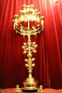 Exceptional Candelabre style Gothic - style en Brass / Bronze / Polished and Varnished, Flemish 19th century