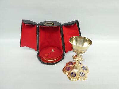 1 Gothic - Style Exceptional Chalice By Jean - Baptiste Van Damme - Bruges - Belgium With Original Paten, Spoon And Case