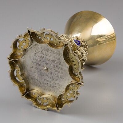 Exceptional Chalice With Original Paten style Gothic - Style en Full - Silver /  Enamel, Aachen - Germany 19 th century ( Anno 1899 )
