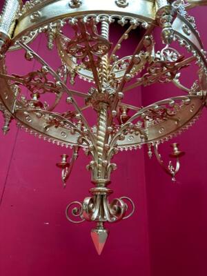 Exceptional Chandelier style Gothic - Style en Brass / Bronze / Polished and Varnished, Belgium  19 th century ( Anno 1875 )