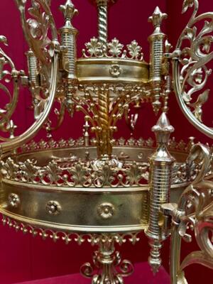 Exceptional Chandelier style Gothic - Style en Brass / Bronze / Polished and Varnished, Belgium  19 th century ( Anno 1875 )