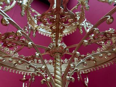 Exceptional Chandelier style Gothic - Style en Brass / Bronze / Polished and Varnished, Belgium  19 th century ( Anno 1875 )