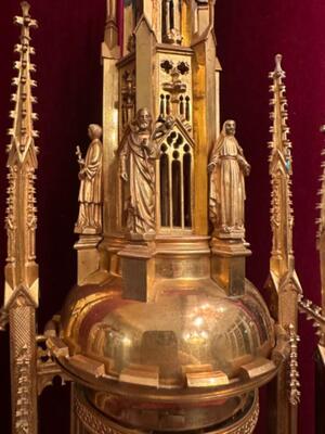 Exceptional Cillinder Monstrance style Gothic - Style en Brass / Bronze / Gilt / Glass, Belgium  19 th century ( Anno 1840 )