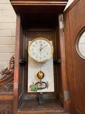 Exceptional Hall Stand With Clock By : Victor Aimone ! Expected ! style Gothic - Style en Oak Wood, France 19 th century