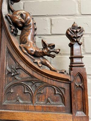 Exceptional Hall Stand With Clock By : Victor Aimone ! Expected ! style Gothic - Style en Oak Wood, France 19 th century