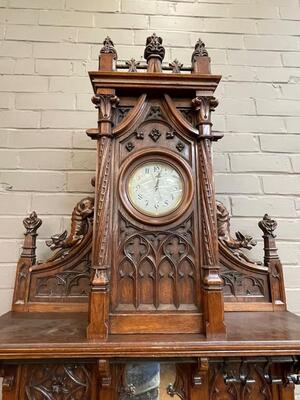 Exceptional Hall Stand With Clock By : Victor Aimone ! Expected ! style Gothic - Style en Oak Wood, France 19 th century