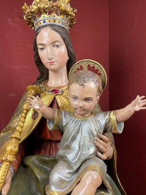 Exceptional Madonna & Child Life Size By: Mayer Munich style Gothic - Style en hand-carved wood polychrome, Germany  19th century ( anno 1865 )