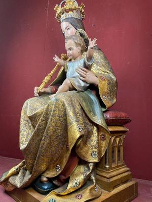 Exceptional Madonna & Child Life Size By: Mayer Munich style Gothic - Style en hand-carved wood polychrome, Germany  19th century ( anno 1865 )