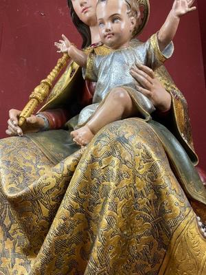 Exceptional Madonna & Child Life Size By: Mayer Munich style Gothic - Style en hand-carved wood polychrome, Germany  19th century ( anno 1865 )