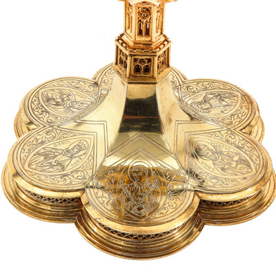 Exceptional Monstrance style Gothic - Style en Brass / Gilt / Diamonds / Stones / Glass, Belgium  19