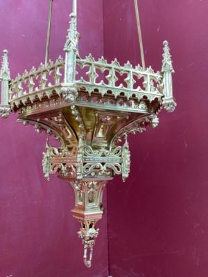 Exceptional Sanctuary Lamp style Gothic - style en Bronze / Polished and Varnished, France 19 th century ( Anno 1875 )