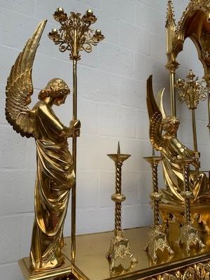 Exceptional & Unique Altar  style Gothic - style en Full Bronze Gilt Polished Varnished / Enamelled Parts / Total Weight 600 KGS., France 19th century ( 1865 )