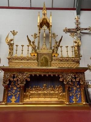 Exceptional & Unique Altar  style Gothic - style en Full Bronze Gilt Polished Varnished / Enamelled Parts / Total Weight 600 KGS., France 19th century ( 1865 )