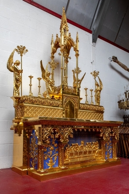 Exceptional & Unique Altar  style Gothic - style en Full Bronze Gilt Polished Varnished / Enamelled Parts / Total Weight 600 KGS. , France 19th century ( anno 1865 )