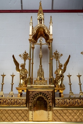 Exceptional & Unique Altar  style Gothic - style en Full Bronze Gilt Polished Varnished / Enamelled Parts / Total Weight 600 KGS. , France 19th century ( anno 1865 )