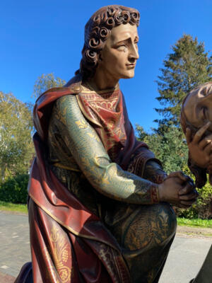 Exceptional Very Large Pieta / Golgotha Scene style Gothic - style en Fully Hand - Carved Wood , Mechelen - Belgium 19 th century ( Anno 1865 )