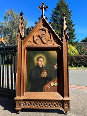 Framed Hand - Painted Imagination Of Jean Berchmans style Gothic - Style en Frame Oak - Wood / Painted on Linen, Belgium  19 th century