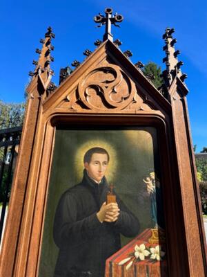 Framed Hand - Painted Imagination Of Jean Berchmans style Gothic - Style en Frame Oak - Wood / Painted on Linen, Belgium  19 th century