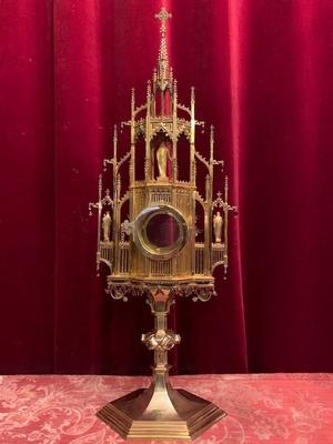 Full Silver Monstrance In Original Case 3 Images. Precious Stones Rubins, Brilliants, Turquoise. Weight 3.05 Kgs. style Gothic - style en full silver /  Precious Stones Rubins, Brilliants, Turquoise, Belgium 19th century ( 1865 )