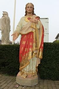 H.Heart Statue style Gothic - Style en Terra-Cotta polychrome, France 19th century anno 1875