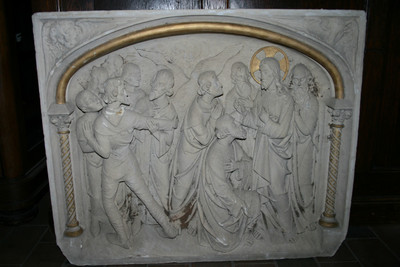 Handcarved Sandstone Panel style Gothic - style en Sandstone, Belgium  19 th century