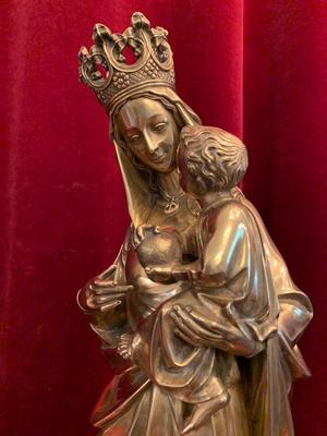 High Quality Full Bronze Imagination Madonna & Child Signed Desclee Freres, Cuivrerie St. Eloi  style Gothic - style en Bronze / Marble, Doornik Belgium 20th Century ( 1903 )