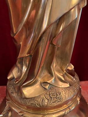 High Quality Full Bronze Imagination Madonna & Child Signed Desclee Freres, Cuivrerie St. Eloi  style Gothic - style en Bronze / Marble, Doornik Belgium 20th Century ( 1903 )