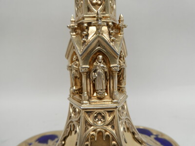 High Quality Full Silver Chalice & Paten style Gothic - Style en Full - Silver / Enamel Elements , Dutch   19 th century ( Anno 1875 )