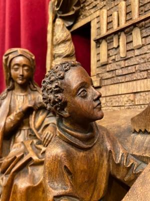 Holy Family By: H. Van Der Geld. style Gothic - Style en Fully Hand - Carved Wood Oak, Netherlands  19 th century ( Anno 1885 )