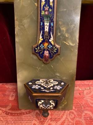 Holy Water Holder  style Gothic - style en Marble / Enamel / Brass / Bronze, France 19 th century ( Anno 1875 )