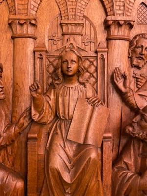 Imagination Jesus Teaching In The Temple style Gothic - Style en Fully Hand - Carved Wood Oak, Netherlands  19 th century ( Anno 1885 )