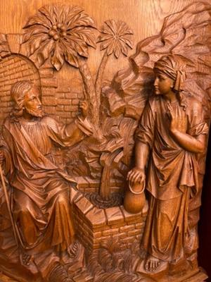 Imagination Jesus With The Samaritan Woman At The Well Of St. Jacop / James. By H.Van Der Geld style Gothic - Style en Fully Hand - Carved Wood Oak, Netherlands  19 th century ( Anno 1885 )