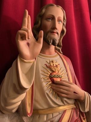 Jesus Statue Signed : Bressers Gent - Belgium style Gothic - style en plaster polychrome, Gent - Belgium 20th century ( 1937 )