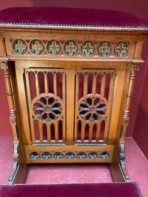 Kneeler Completely & Professionally Refit According To The Traditional Methods And With Original Materials.  style Gothic - style en Oak wood / Red Velvet, Dutch 19th century