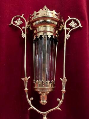 Lantern style Gothic - Style en Brass / Polished and Varnished / Glass, Belgium  19 th century ( Anno 1885 )